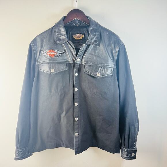 Harley Davidson Canvas Leather Jacket Size Medium Biker Embossed - Picture 1 of 9